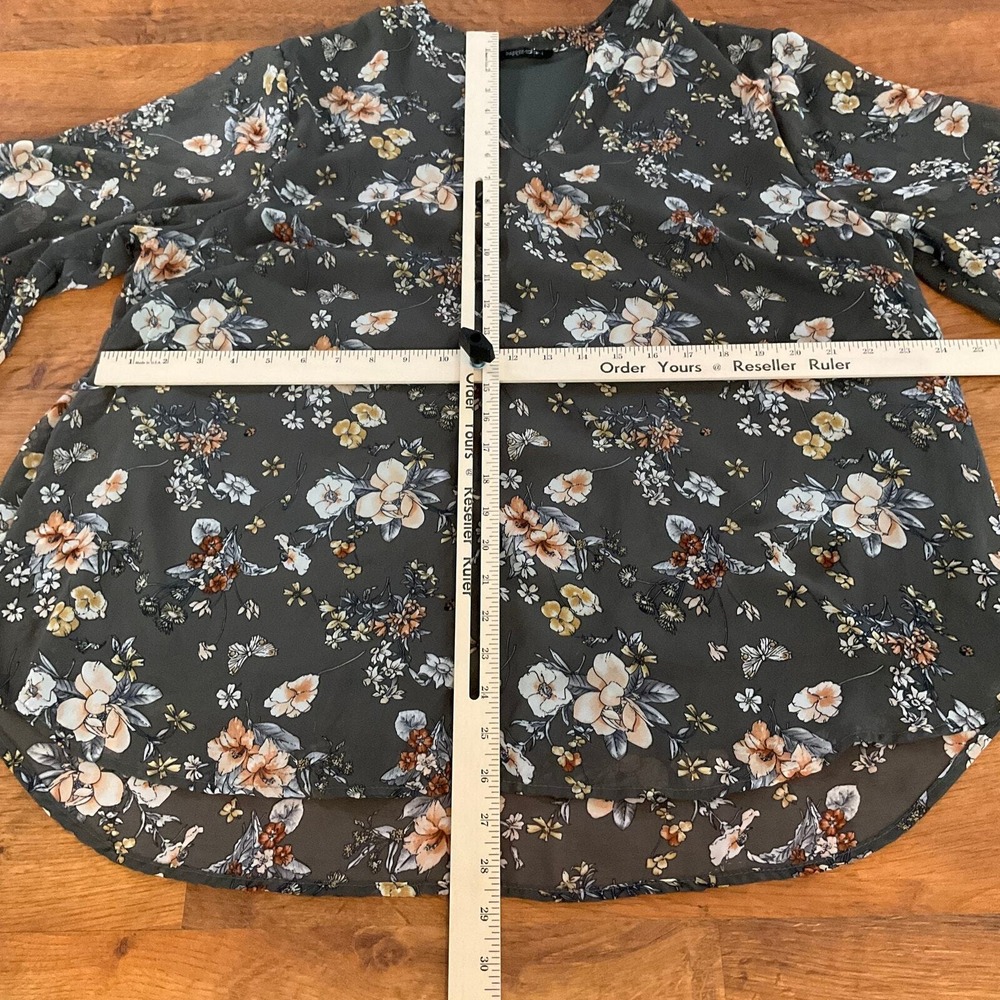 Papermoon V-Neck Floral 3/4 Sleeve Womens‎ Top Blouse Size 2X - Picture 4 of 7